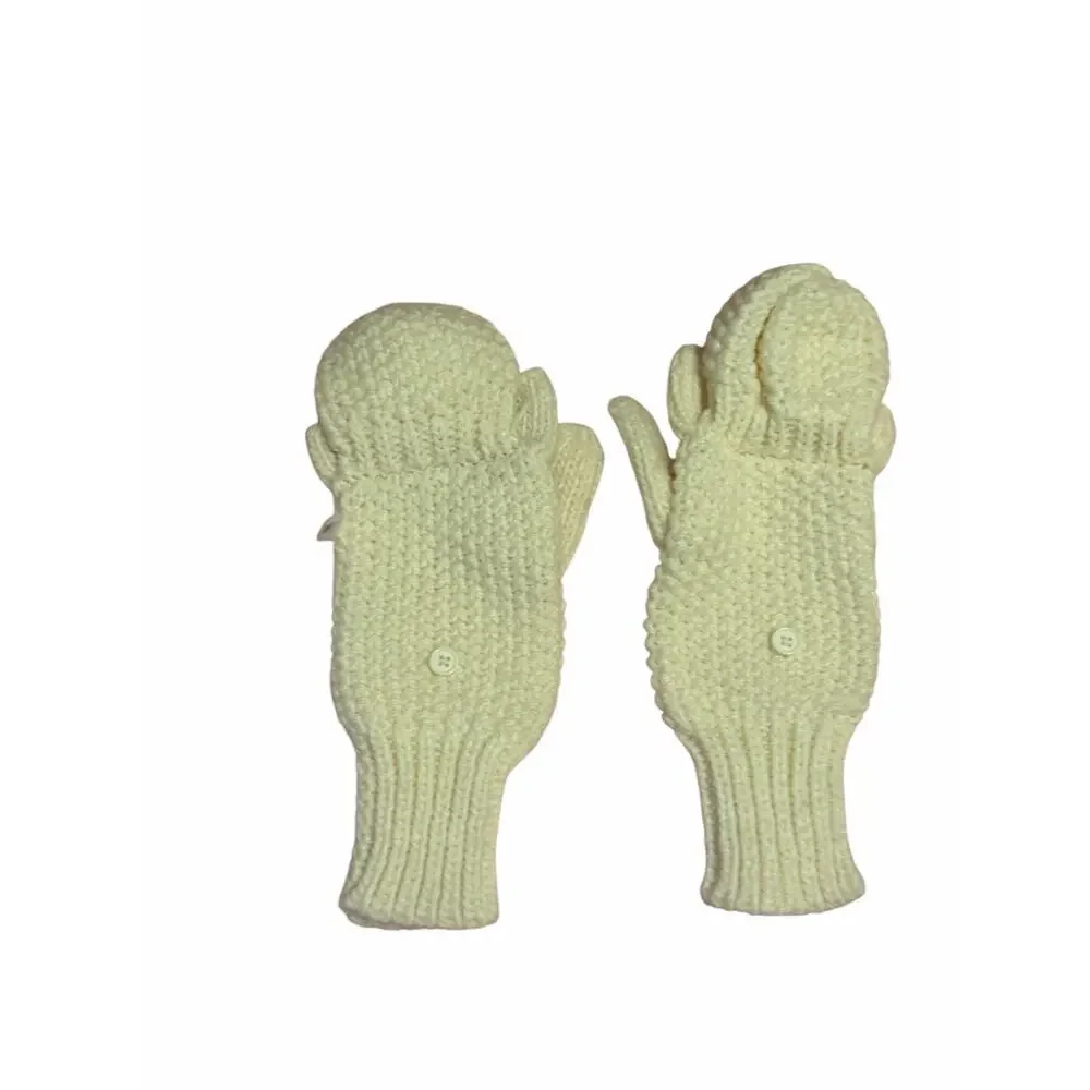 Women's White Solid Fuzzy Hand Knit Bird Mitten Gloves